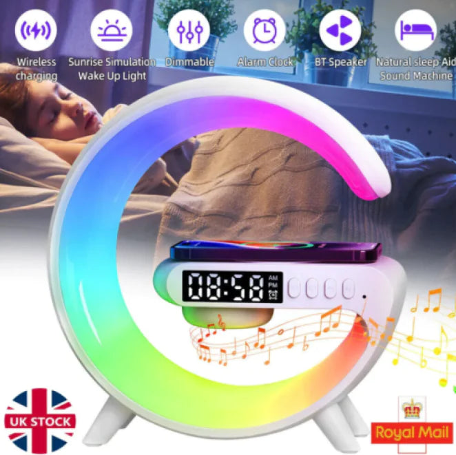 Smart G Lamp Bluetooth Speaker Wireless Charger RGB Alarm Clock